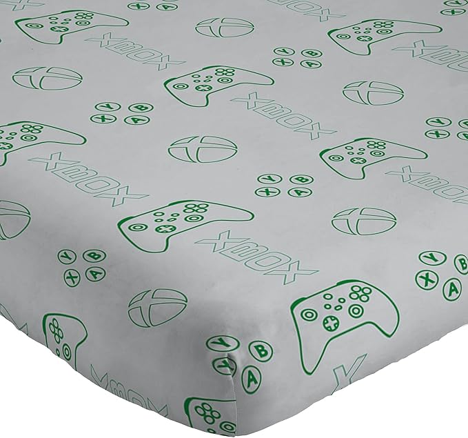 Jay Franco Kids Sheet Cartoon Set with Fitted, Flat Sheets & Pillow Cover - Ultra-Soft Bedding with Pillowcase for Room Decor, White - Xbox, 3 Piece Twin