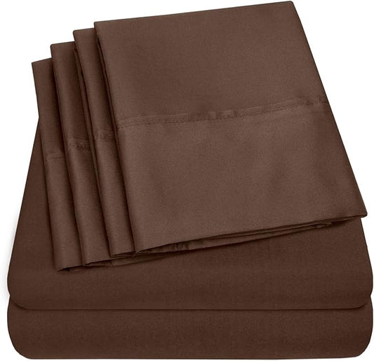 Queen Sheets Brown - 6 Piece 1500 Supreme Collection Fine Brushed Microfiber Deep Pocket Queen Sheet Set Bedding - 2 Extra Pillow Cases, Great Value, Queen, Brown