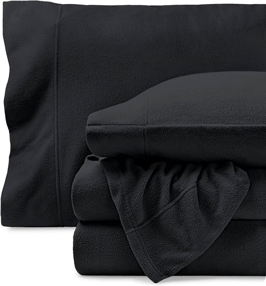 Bare Home Super Soft Fleece Sheet Set - Twin Size - Extra Plush Polar Fleece, No-Pilling Bed Sheets - All Season Cozy Warmth (Twin, Black)