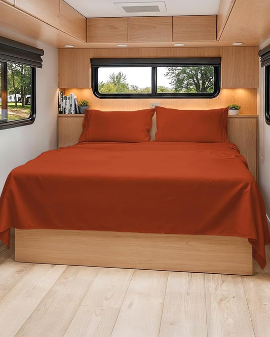 Short Queen Size 4 Piece Sheet Set - RV Short Queen, Soft, Breathable & Cooling Bed Sheets Set w/ Deep Pockets - Hotel Luxury Bedding for Women, Men, Kids, Teens, Boys & Girls - Oeko-Tex - Terracotta