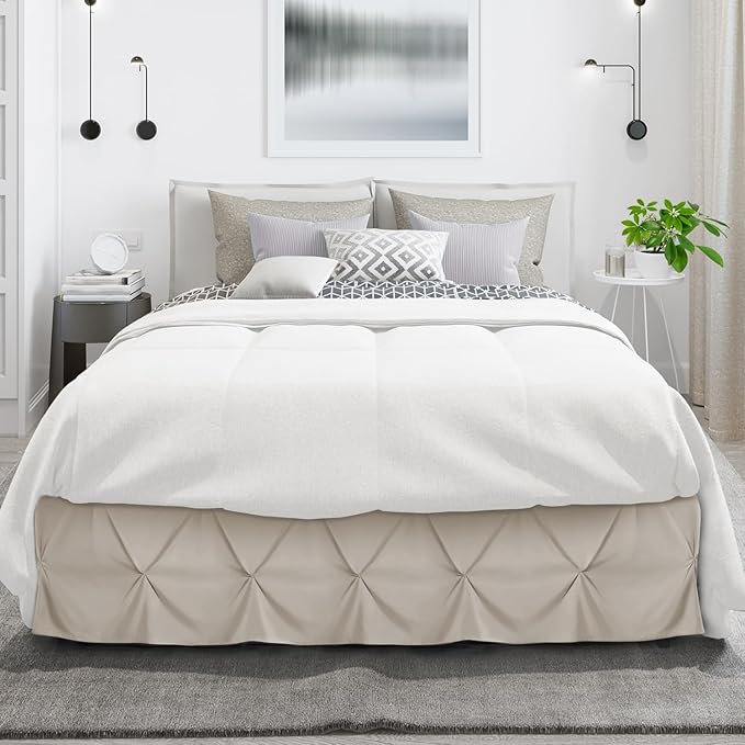 Nestl Linen Bed Skirt Queen Size, Pinch Pleat Queen Bed Skirt, 14" Inch Drop Queen Bedskirt, Hotel Quality Linen Bed Skirts, Premium Microfiber Bedskirt for Queen Bed, Linen Queen Bed Skirt