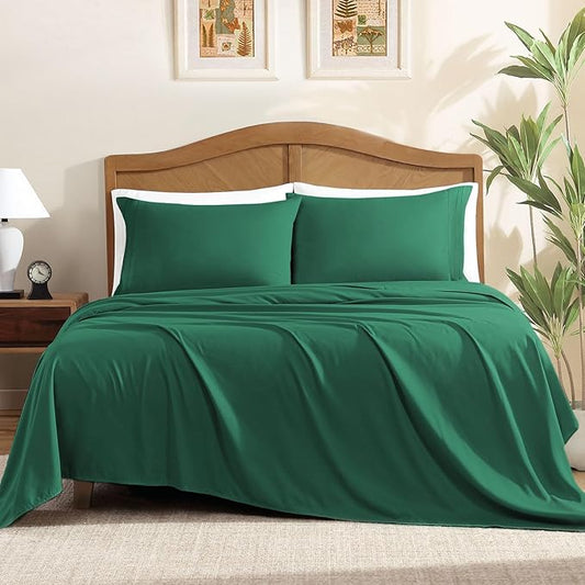ClevaHome Twin Sheets Set, 3-Piece Twin Size Sheets, Lightweight & Super Soft Easy Care Microfiber– Shrinkage & Fade Resistant Bedding Set with 14'' Deep Pockets (Forest Green)