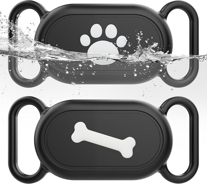 Dog Collar Holder(2 Pack) for Galaxy Smarttag2, Waterproof Silicone Case for Pet Cat, Anti-Lost Scratch Resistant Protective Cover Accessory for Samsung Galaxy Smart tag2(Black/Black)