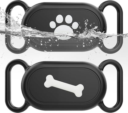 Dog Collar Holder(2 Pack) for Galaxy Smarttag2, Waterproof Silicone Case for Pet Cat, Anti-Lost Scratch Resistant Protective Cover Accessory for Samsung Galaxy Smart tag2(Black/Black)