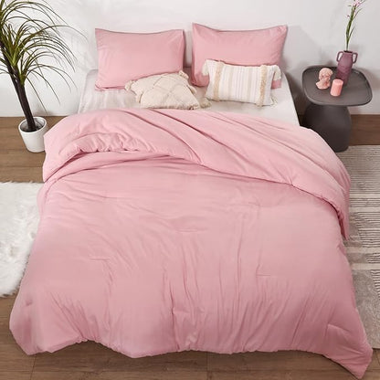 ROSGONIA Pink Comforter Set Queen,3pcs (1 Boho Pink Comforter & 2 Pillowcases) All Season Bedding Comforters Lightweight Bedspread Blanket Quilt
