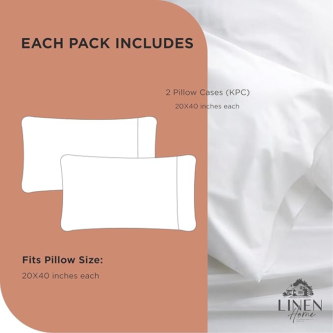 Linen Home 100% Cotton Percale Pillowcases King Size, Tera Clay, 2 Pieces of Pillow Case, Crisp and Cool Strong Bed Linen, 20 inches X 40 inches