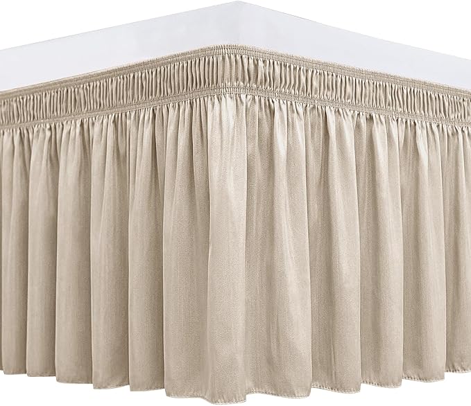 Biscaynebay Wrap Around Bed Skirts for King & Cal King Beds 14" Drop, Light Camel Adjustable Elastic Dust Ruffles Easy Fit Wrinkle & Fade Resistant Silky Luxurious Fabric Solid Machine Washable