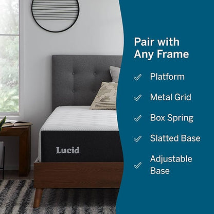 Lucid 12 Inch Memory Foam Mattress - Medium Plush Feel - Infused with Refreshing Bamboo Charcoal and Cooling Gel - Bed in a Box - Temperature Regulating - Pressure Relief - Breathable - Twin Size