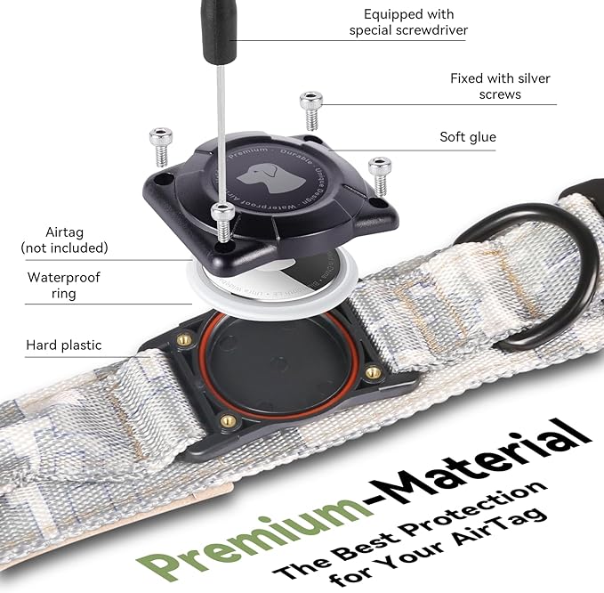2026 Upgrade Waterproof Tactical AirTag Dog Collar, Built in AirTag Holder | Comfortable Control Handle, Quick Release Metal Buckle, Durable 1000D Nylon, For Medium to Large Dogs, Digital camo, M