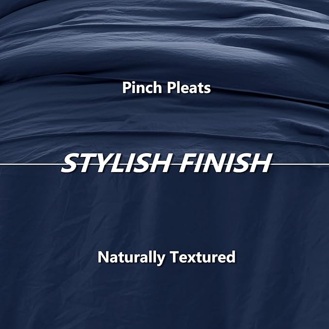 CozyLux Queen Comforter Set Navy Blue, 7 Pieces Soft Pinch Pleat Bed in a Bag Queen Comforter Set with Sheets, Boho Bed Set with Down Alternative Comforter, Sheets, Pillowcases & Shams