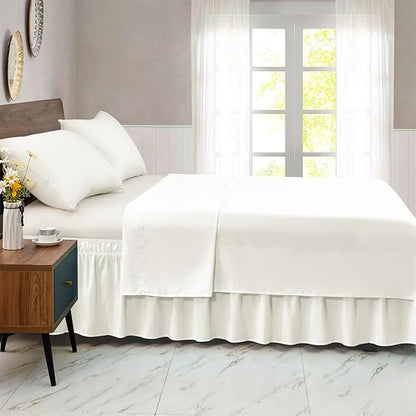 FreshCulture Twin Bed Skirt, Elastic Wrap Around Bed Skirt Twin Size, Bed Skirts for Adjustable Bed, Easy Fit with 22 Inch Drop Length, Hotel Quality Dust Ruffle for Twin Bed (Ivory)