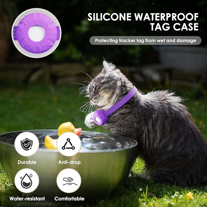 Cat Tracker, MINI Pet Tracker for Cats, No Monthly Fee, Waterproof Cat GPS Tracker, Compatible with Apple Find My App(Only iOS), Real-Time Tracking, Precise Positioning, Smart Alerts,Purple