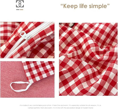 Nayoroom Red Gingham Duvet Cover Queen Size 100% Washed Cotton Plaid Checkered Duvet Cover 3 Pieces Soft Breathable Grid Farmhouse Dorm Bedding Set for All Seasons