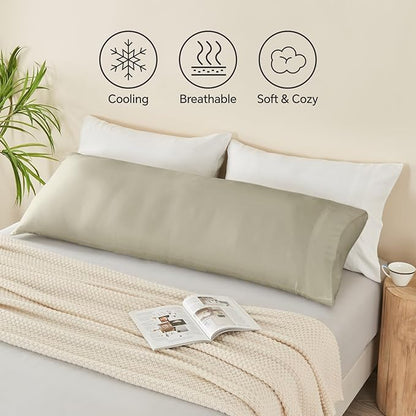 BEDELITE Body Pillow Cover, Rayon Made from Bamboo, Cooling Body Pillow Pillowcase for Hot Sleepers and Night Sweats, Breathable & Silky Soft Full Long Pillow Case Cover (Linen, 20x54 Inches)