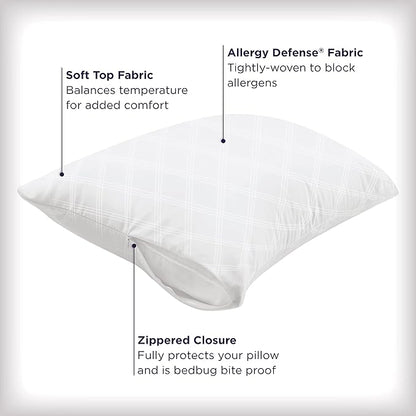 Set of 4 Standard/Queen AllerEase Pillow Protectors - Temperature Balancing, Allergist Recommended - Premium Breathable, Zippered Protectors