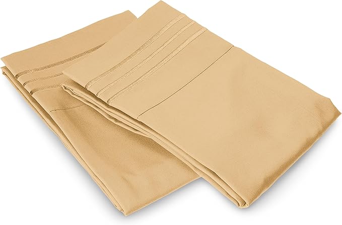 Elegant Comfort Luxury Ultra-Soft 2-Piece Pillowcase Set - 1500 Premium Hotel Quality Microfiber Double Brushed - Wrinkle Resistant, King Size, Gold