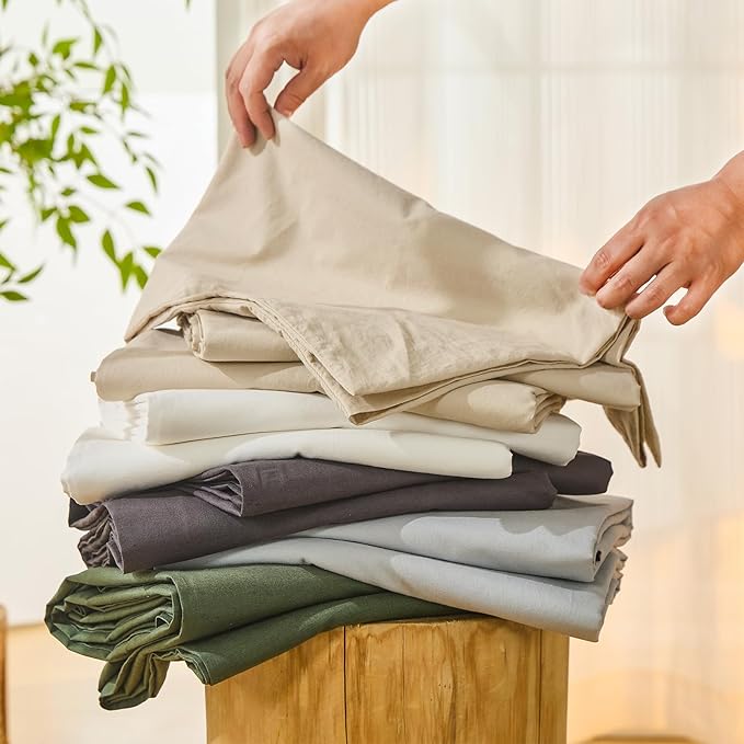 Bedlifes 100% French Linen Sheets King Size 18-24" Extra Deep Pocket 4-Piece Set Breathable & Moisture-Wicking,Soft & Durable Sheets for Thick Mattresses(Orange)