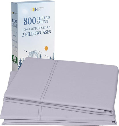 California Design Den 100% Cotton King Size Pillowcases Set of 2, 800 Thread Count, Soft Pillow Covers Sateen, Fits King Size Pillows (Lavender)