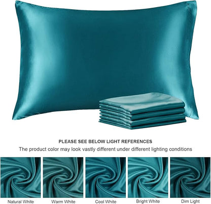 BEDELITE Satin Pillowcase for Hair and Skin, Super Soft Similar to Silk Pillow Cases 4 Pack with Envelope Closure, Cooling Pillowcases for Women Men (20"x36" King Size, Teal)