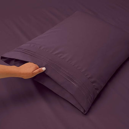 Clara Clark Flex Top King Sheets, 6 Piece Set - Hotel Luxury Sheets for Top Split King Bed, Super Soft Bedding Set, Head Split King Eggplant Purple