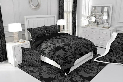 Feelyou Adults Gothic Kids Comforter Set Queen Size Dark Olive Green Damask Bedding Set Dragon Duvet Quilt for Kids Boys Girls Bedroom Decor Microfiber Ultra Soft Breathable