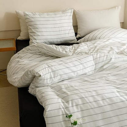 KAREVER White Black Stripes Comforter Twin Striped Bedding Set 3 PCs Comforter Set Twin Size Comforter (68x90 Inches) with 2 Pillowcases (26x26 inches)