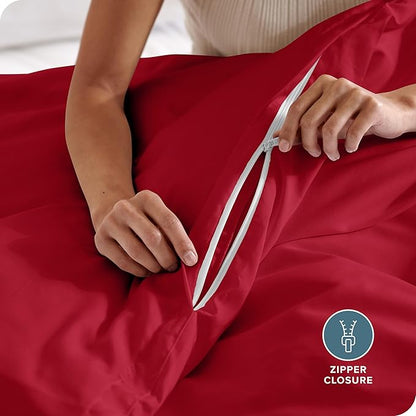 Bare Home Duvet Cover - Oversized King Size Bedding Set - Premium 1800 Super Soft Collection - Lightweight, Cooling - Soft Breathable Duvet Cover (Oversized King, Red)