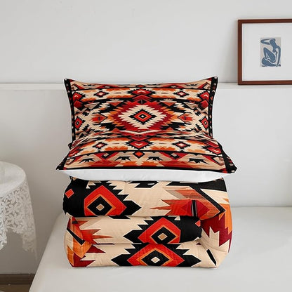 Feelyou Boho Comforter Set Toddler Size Southwest Native American Design Comforter Southwestern Geometric Bedding Set Western Decor Duvet Set Hot Orange Quilt Set