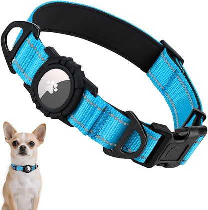 Taglory AirTag Dog Collar with Waterproof Holder for Puppy, SkyBlue, XS | Reflective for Night Walks & Low-Light Safety, Track Your Pup Peace of Mind, Adjustable Soft Padded, No More Dangling Tags