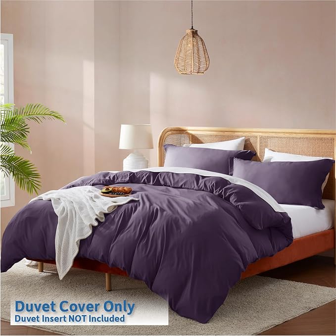 Nestl Purple Duvet Cover Full Size - Soft Double Brushed Full Size Duvet Cover Set, 3 Piece, with Button Closure, 1 Duvet Cover 80x90 inches and 2 Pillow Shams