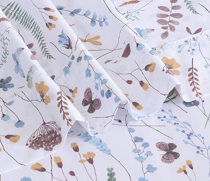 RUVANTI 100% Cotton Sheets – Twin XL Size Percale Bedding, Cooling & Breathable Floral Design, Durable with a Crisp, Soft & Comfortable Feel, 16" Deep Pocket, 3-Piece Set, Fern Class