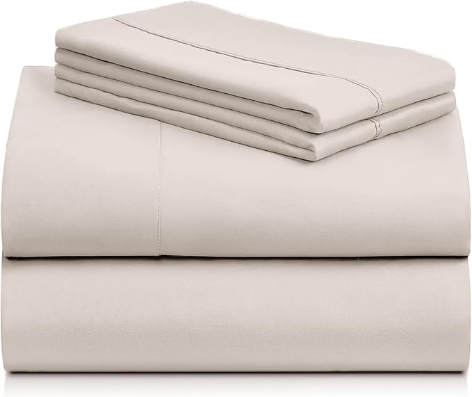 LuxClub 4 PC Sheet Set Bed Sheets Deep Pockets 18" Eco Friendly Wrinkle Free Cooling Machine Washable Hotel Bedding Silky Soft - Linen Queen