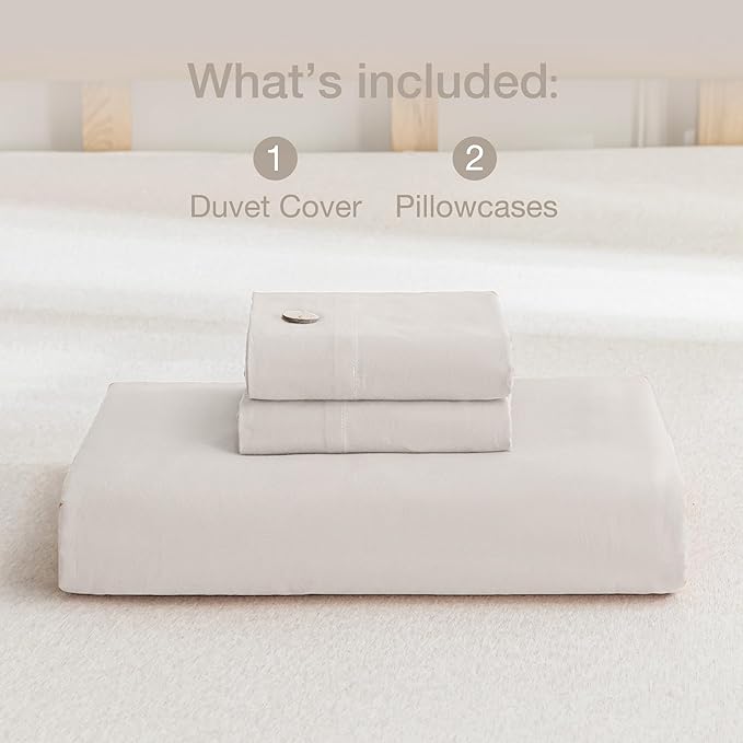JELLYMONI Cotton Duvet Cover Cal King Size - Beige Comforter Cover with Button 100% Washed Cotton 3PCS Breathable Soft Solid Bedding Set Duvet Cover 104×98in & 2 Pillowcases (NO Comforter)