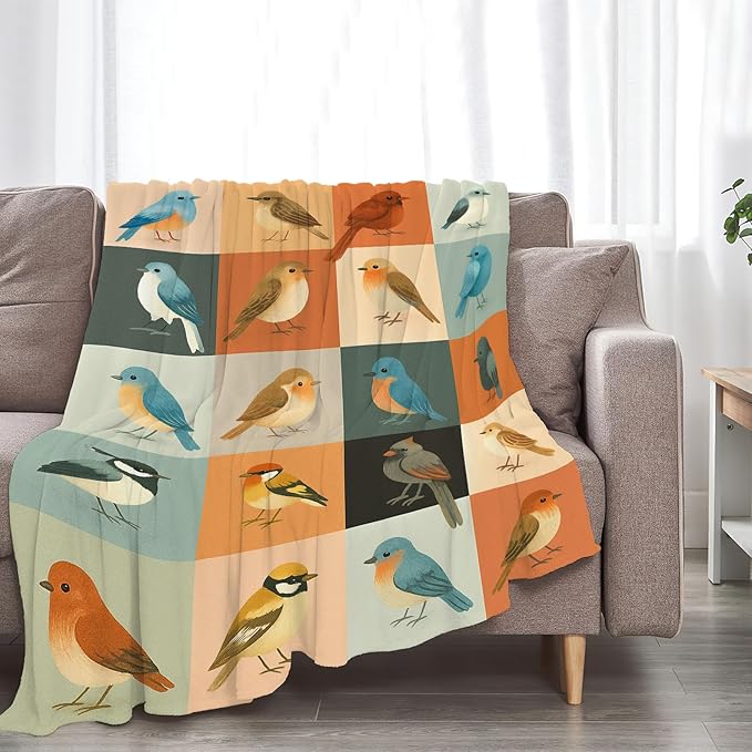 Bird Blanket Super Soft Warm Fluffy Fleece Flannel Sparrow Cardinal Throw Blanket Cozy Fuzzy Plush Stuff Bedding Blankets Gifts for Women Kids Boys Girls Adults 60"X50"