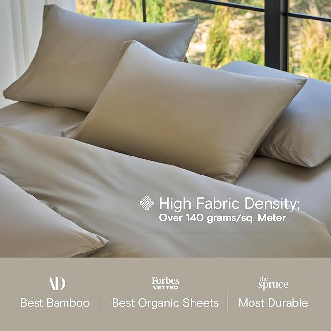 DOZ Sheet Set, 100% Viscose derived from Bamboo, Organically Grown, Buttery Soft, Cooling Sheets, High GSM, Deep Pockets - 3 Piece - 1 Pillowcase 1 Fitted Sheet 1 Top Sheet (Fog, Twin)