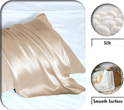 Mulberry Silk Pillowcase for Hair and Skin Standard Size 20"X 26" Pillow Case with Hidden Zipper Soft Breathable Smooth Cooling Silk Pillow Covers for Sleeping (Champagne,Standard,1Pcs)