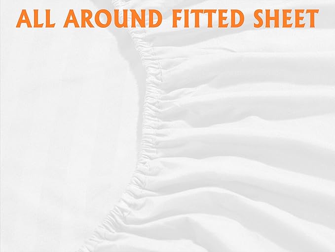 Elegant Comfort Best, Softest, Coziest 6-Piece Sheet Sets! - 1500 Premier Hotel Quality Luxurious Wrinkle Resistant 6-Piece Damask Stripe Bed Sheet Set, Queen White