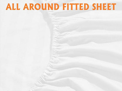 Elegant Comfort Best, Softest, Coziest 6-Piece Sheet Sets! - 1500 Premier Hotel Quality Luxurious Wrinkle Resistant 6-Piece Damask Stripe Bed Sheet Set, Full White