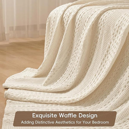 PHF 100% Cotton Waffle Weave Blanket King Size for Bed, Soft Lightweight & Breathable for Spring and Summer, All-Season Comfort, Luxury Aesthetic Blanket for Home Decor, 108"x90", Natural