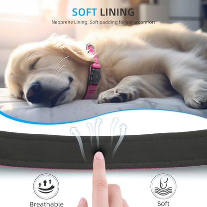 Upgrade Dog Collar with AirTag Holder, IP68 Waterproof, Hot Pink, XL | Built-in Water Resistant AirTag holder, 1000D Nylon, Reflective Stitching for Night Visibility, Soft padding for Comfort