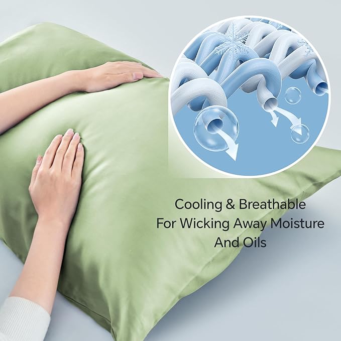 BEDELITE King Size Pillow Cases Set of 2, Rayon Derived from Bamboo, Cooling Pillow Cases for Hot Sleepers & Night Sweats, Breathable and Silky Soft Envelope Pillowcases(Sage Green, 20"x40")