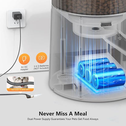 Automatic Cat Feeder: 4L Timed Cats Food Dispenser Programmable | Easy to Set, Dual Power, Precise Portion, Auto Pet Feeder with Desiccant Bag, Detachable Washable for Cats and Small Dog