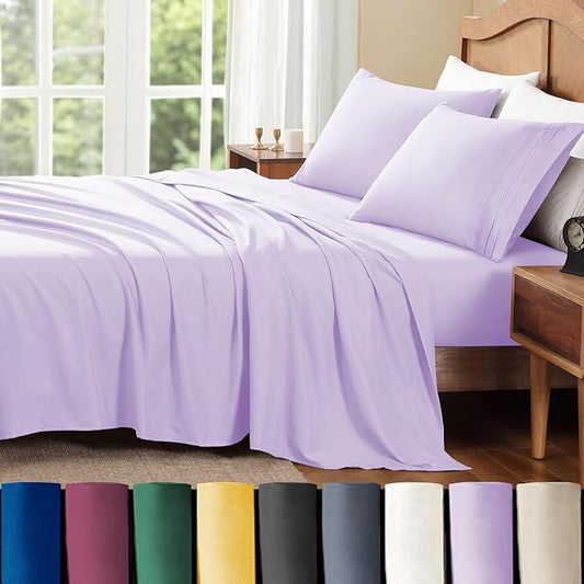 ClevaHome Queen Sheet Set, 4-Piece Bed Sheets for Queen Size Bed, Lightweight & Super Soft Easy Care Microfiber– Shrinkage & Fade Resistant Bedding Set with 14'' Deep Pockets (Lilac)