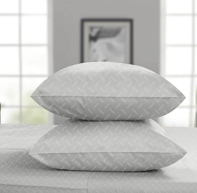 Threadmill Cotton Queen Sheet Set | 100% Cotton Sheets for Queen Size Bed | Damask Jacquard Queen Bed Sheets Set with 16” Deep Pocket | Soft Sateen Weave 4-Piece Cooling Bedding Set | Light Grey