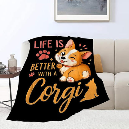 Corgi Blanket Super Soft Warm Fluffy Fleece Flannel Dog Animal Throw Blanket Cozy Fuzzy Plush Stuff Bedding Blankets Gifts for Women Kids Boys Girls Adults 80"X60"
