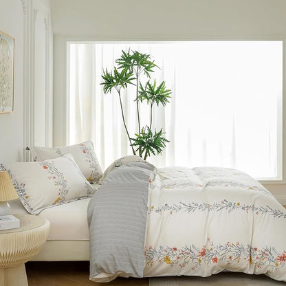 OAITE Duvet Cover Set Twin Size Floral Pattern Ultra Soft 100% Cotton Duvet Cover Sets 3-PC, Breathable Duvet Cover with Zipper Closure & Corner Ties(2 Pillow Shams,1 Duvet Cover)
