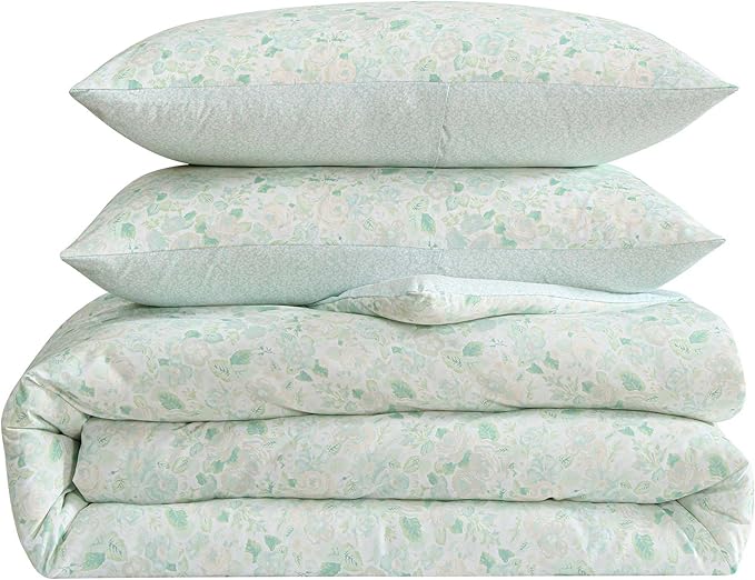 Laura Ashley - Twin Comforter Set, Soft & Reversible Floral Bedding with Bonus Bed Sheets & Pillowcases, 5 Piece Bed Set for Year Round Comfort (Quartet Jaynie Ticking/Stripe Blue)