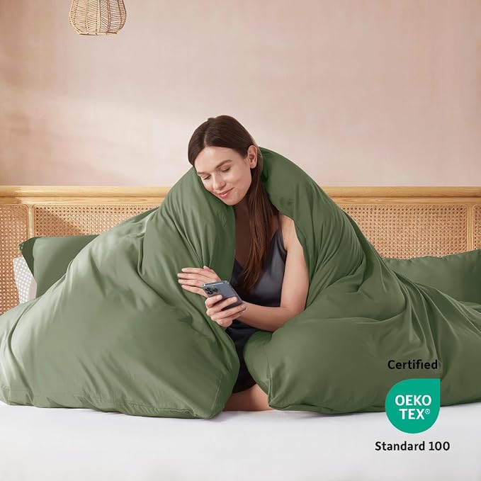 Nestl Olive Green California King Duvet Cover Sets - Soft Double Brushed Cal King Duvet Cover, 3 Piece, with Button Closure, 1 Duvet Cover 104x98 inches and 2 Pillow Shams