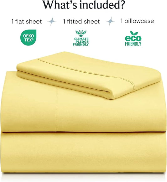 LuxClub 3 PC Twin XL Sheet Set, Deep Pockets Wrinkle Free Cooling Bed Sheets Hotel Bedding for Women, Men, Kids & Teens, Includes 1 Fitted Sheet, 1 Flat Sheet and 1 Pillowcase-Silky Soft Lemon