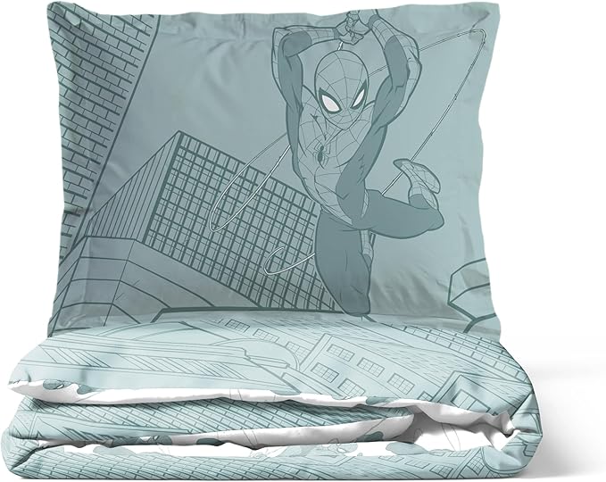 Jay Franco Kids Duvet Cover Set with Sham & Pillowcase – Ultra-Soft Bedding for Room Decor, Cover ONLY Comforter NOT Included, Green - Spiderman, 3 Piece King
